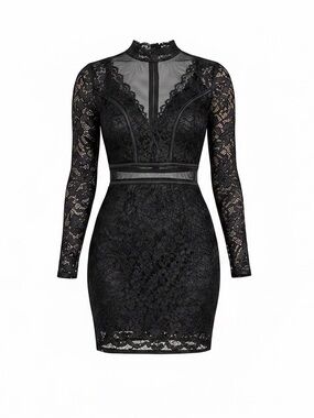 Windsor Black Lace Long Sleeve Mini Dress XS Bodycon Cocktail Date Night